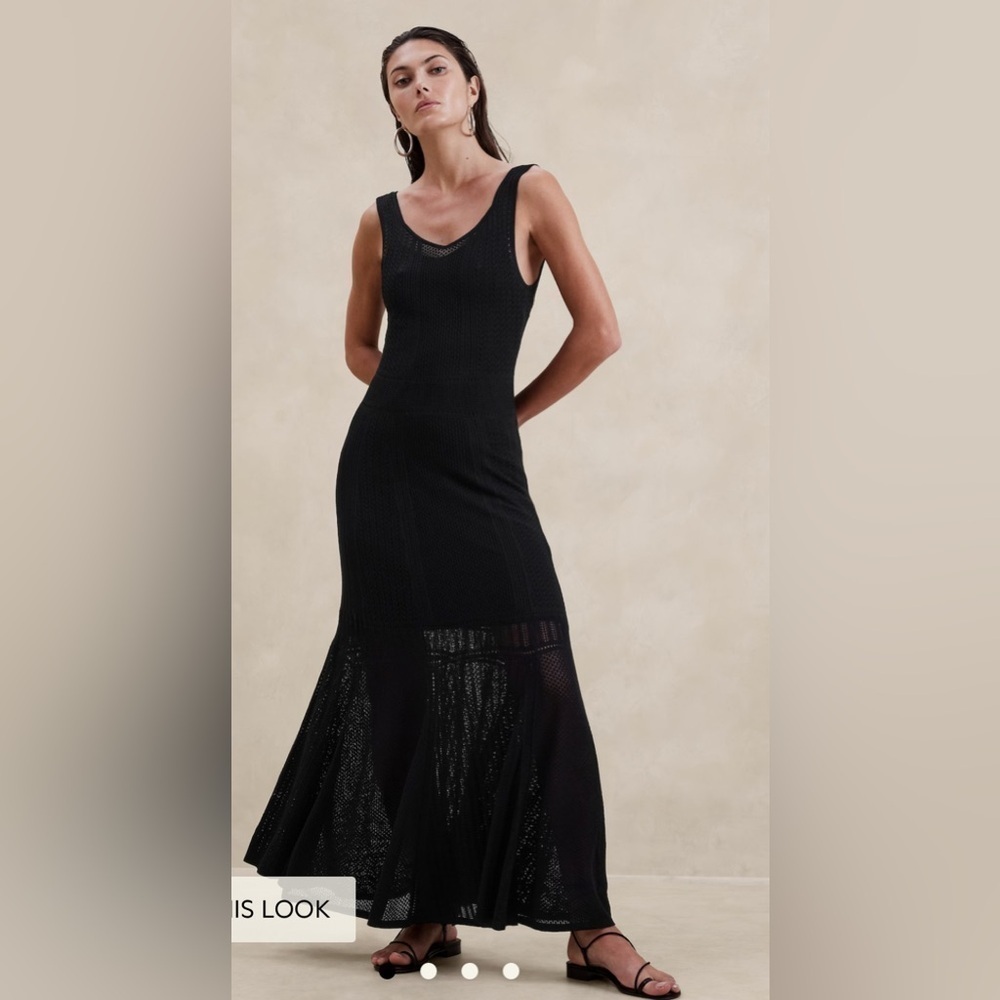 Banana Republic women’s black OPEN-STITCH LACE MAXI strapless DRESS Size XL